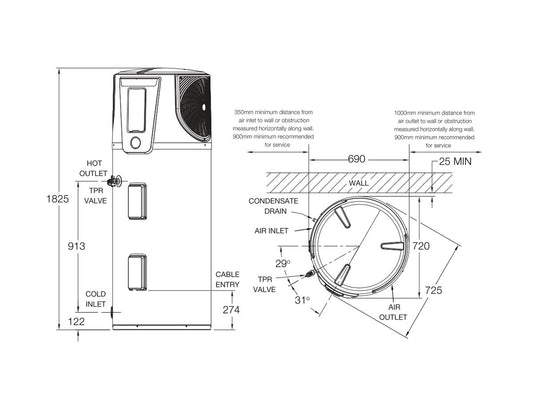 Rheem Ambiheat HDC270 Heat Pump 2.4kW