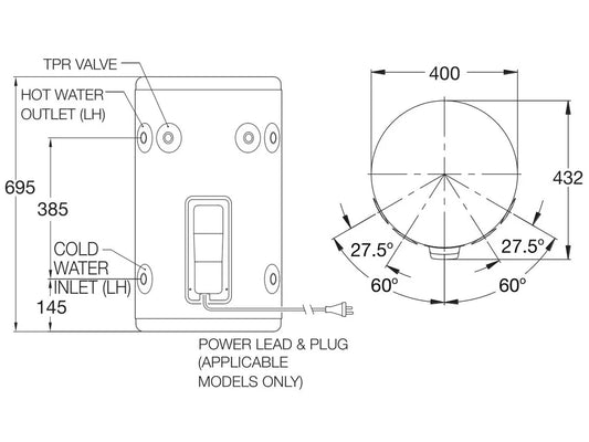 Rheem Stellar 50L 2.4kW Single Element Stainless Steel Electric Plug In - 4A1050G5/P
