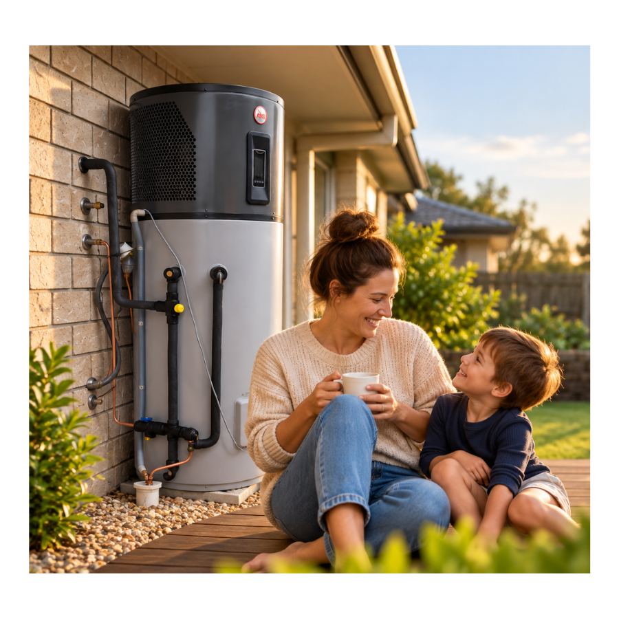 Rheem AmbiPower heat pump hot water system installed by Hot Water Boss in South-East Queensland