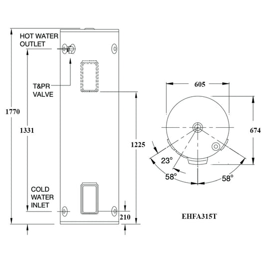 Rinnai 315L Twin Element Electric 3.6kW - EHFA315T