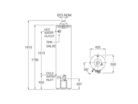 Rheem 800 Series 170L 3 Star Internal Natural Gas