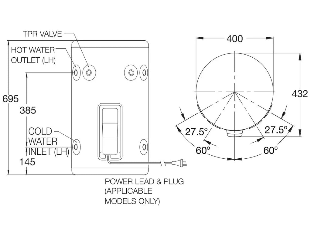 Rheem Stellar 50L 2.4kW Single Element Stainless Steel Electric Plug In - 4A1050G5/P