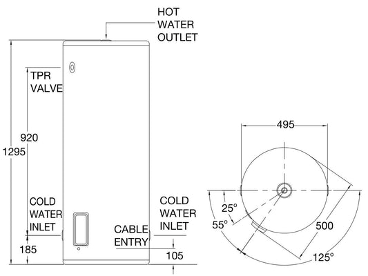 Rheem Stellar 125L 3.6kW Single Element Stainless Steel Electric - 4A1125G7
