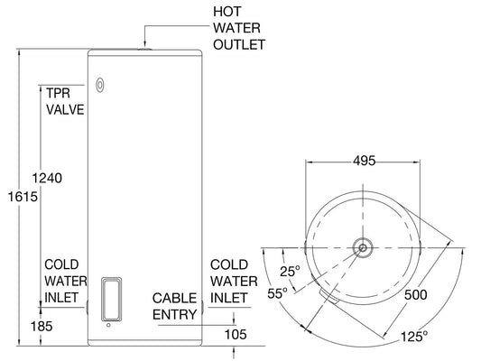 Rheem Stellar 160L 3.6kW Single Element Stainless Steel Electric - 4A1160G7