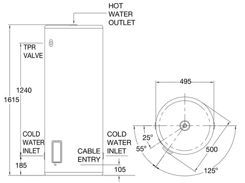 Rheem Stellar 160L 3.6kW Single Element Stainless Steel Electric - 4A1160G7