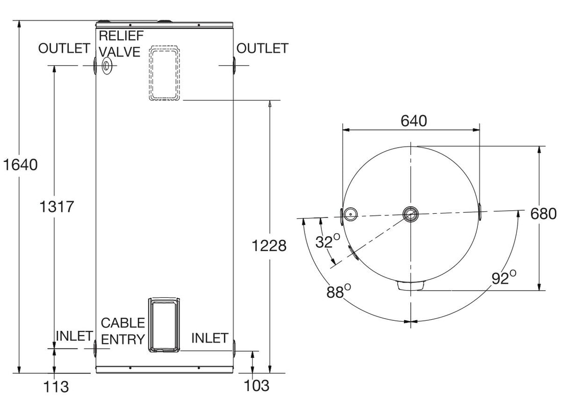 Rheem 315L 3.6kW Single Element Internal / External Electric Hot Water