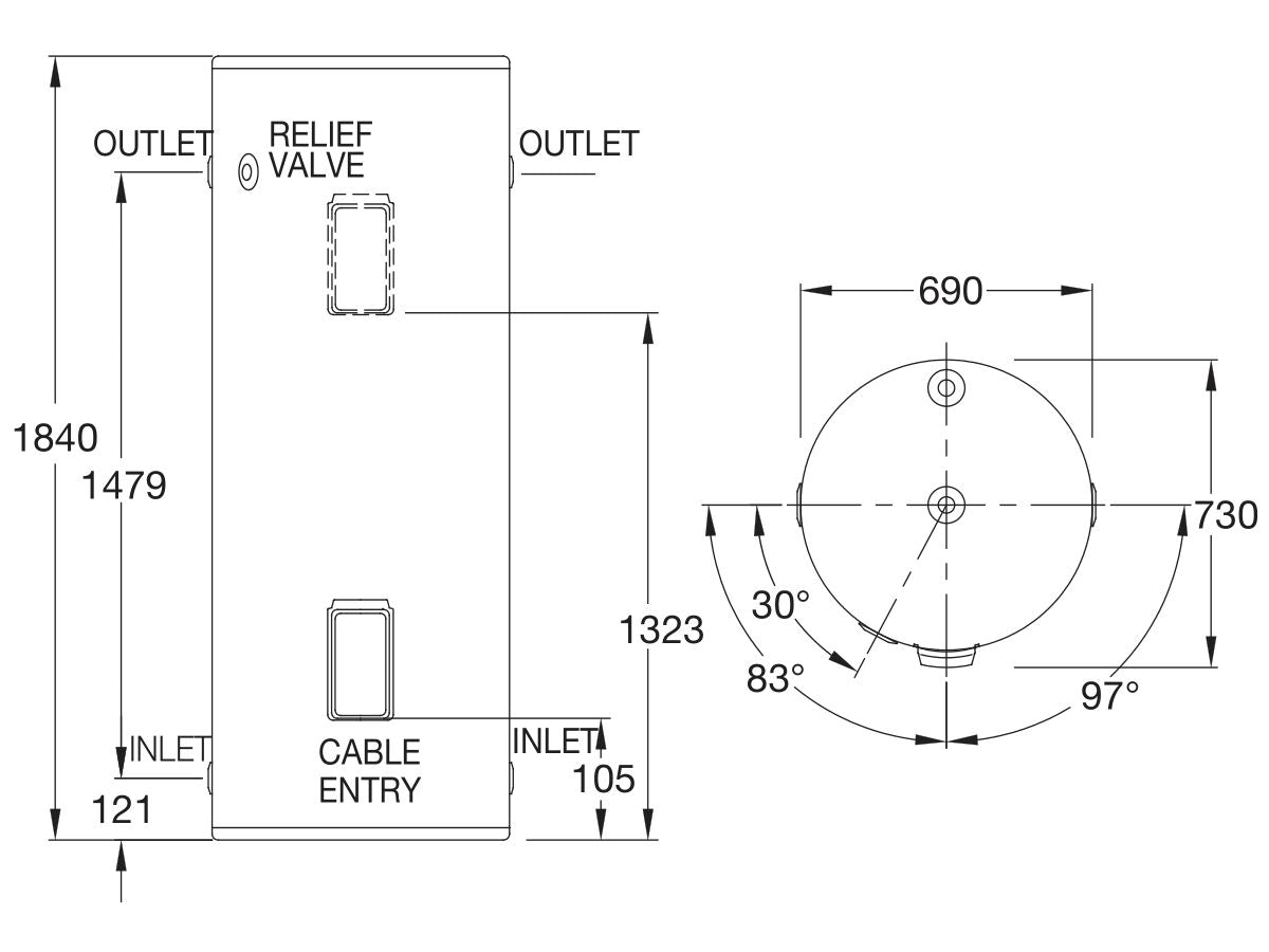 Rheem 400L 3.6kW Single Element Internal / External Electric Hot Water